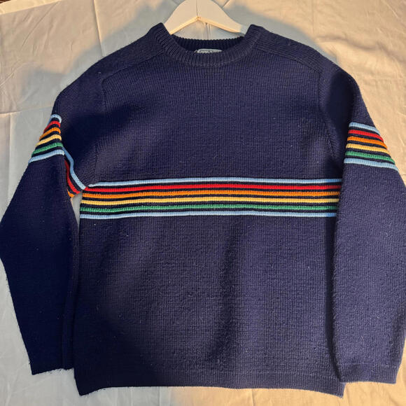 Vintage 80s Sears Rainbow Stripe Wool Crewneck Sweater Made in Canada 38/40 - Picture 2 of 7